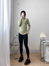 麓格立 瑜伽服女上衣运动服跑步长袖T恤V领健身服褶皱收腰速干衣 清新绿 L 【建议95-115斤】 实拍图