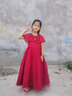 小咔衣浓小女孩公主裙女童花童婚礼蓬蓬纱儿童晚礼服主持人钢琴演出服大童 酒红色长款 150 实拍图