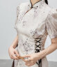 尚都比拉夏季立领抽绳收腰设计水墨印花新中式国风连衣裙 汉玉色 XL  晒单实拍图