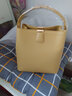 名夏牛皮女包新品韩版水桶包软皮女包简约单肩斜挎女士包包潮手提包 香草黄-日常大号 实拍图