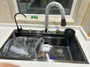 JOMOW九牧王洗菜盆5MM厚瀑布飞雨厨房水槽大单槽304不锈钢洗菜池 80*45cm纳米黑(飞雨瀑布) 抽拉飞雨套餐+台控下水+洗杯器+净水龙头 实拍图