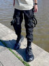 VIP飞行潮牌工装裤男士宽松多口袋休闲裤春秋薄款运动长裤束脚裤机能风伞兵裤 黑色 XL 实拍图