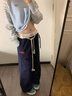 灿图美式高街运动休闲卫裤女装秋冬季新款潮流小个子高腰宽松阔腿裤子 藏青色 M 【建议105-120斤】 实拍图