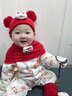贝娜茜婴儿帽子秋冬季红色过年毛线帽6-12个月新生儿胎帽醒狮满月周岁帽 白醒狮【帽子+围脖+袜子三件套】 0个月-18个月（37-48CM） 实拍图