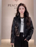 太平鸟女装短外套PU皮衣女美拉德秋装时尚高级感翻领 黑色 S  实拍图