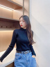 伊奇羽儿纯色打底衫花边高领毛衣冬款女装新款针织衫外套女士韩版秋装上衣 卡其上衣 均码 实拍图