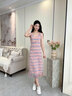 香影（xiangying）彩虹条纹背心连衣裙女2025秋季新款内搭过膝流苏针织无袖裙子 粉红 S 实拍图