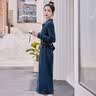 欧贝汐时尚牛仔连衣裙女2026秋季新款收腰修身气质翻领裙子 图片色 L 实拍图