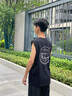 MMOPTOP纯棉背心男士夏季运动休闲印花无袖坎肩宽松打底衫女MB02黑色L 实拍图