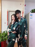 有趣熊情侣睡衣男女士冰丝新款春秋夏季仿真丝绸睡衣长袖休闲家居服套装 NSM-8202墨绿鸟 男-XL（168-178cm，120-145斤） 实拍图