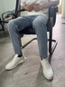 HOUQIYE牛仔裤男春秋韩版青少年修身弹力九分小脚裤男士潮流百搭休闲裤  K325蓝灰色 31 （125-135斤） 实拍图