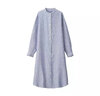 无印良品 MUJI 女式 法国亚麻水洗 立领连衣裙 BCL05C0S 深海军蓝X条纹 M 实拍图