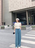 马迪安 2022夏季新款阔腿裤女高腰垂感冰丝长裤醋酸宽松铜氨丝休闲裤直筒裤女裤子 灰绿色【常规】 M【85-105斤】 实拍图