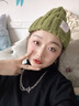 慕衣宾士帽子冬季女韩版显脸小毛线帽女大头围显白针织帽女潮牌保暖冷帽 绿色 实拍图