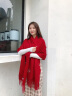 上海故事 春秋季驼色绵羊毛羊绒围巾女 刺绣舒适保暖气质围巾送礼款 爱的时光 枣红 晒单实拍图