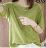 五个橘子短袖T恤女 2022春夏新款女装薄冰丝半袖针织小开衫女两面可穿搭配上衣短款宽松小清新外套罩衫 清晰绿 L(105-115斤) 实拍图