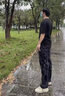 主意范（ZHUYIFAN）大码裤子男春夏薄款宽松休闲裤束脚阔腿印花运动裤子卫.裤抽绳潮 511-1-CK49黑色加绒 5XL 200-235斤 实拍图