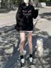 灿图重磅连帽卫衣女春秋季潮流长袖上衣服慵懒风休闲宽松小个子外套女 黑色常规款 L 实拍图