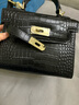 Cuud凯莉包mini斜挎小众设计鳄鱼纹女包时尚牛皮手提包新年情人节礼物 黑色【送礼品袋】 实拍图