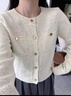 太平鸟女装针织衫小香风开衫女秋装圆领品质短款长袖外套 米白 S 实拍图