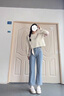 妍莉芬（yanlifen）卫衣女装小个子休闲职业秋季新款女装套装2025年秋冬衣服两件套装 白色针织衫+蓝色直筒阔腿裤 S 实拍图