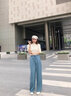 马迪安 2022夏季新款阔腿裤女高腰垂感冰丝长裤醋酸宽松铜氨丝休闲裤直筒裤女裤子 灰绿色【常规】 M【85-105斤】 实拍图
