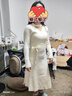 妮缕 针织连衣裙女秋冬季新款小个子内搭中长款毛衣裙V领性感打底裙子 米白色 均码 实拍图