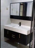 遇晨轻奢大理石浴室柜岩板一体盆洗手盆柜组合卫生间智能镜洗手洗漱台     包安装 可免费升级抽拉龙头 B100黑色大理石下挂镜柜款 实拍图