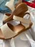 红蜻蜓女鞋夏款舒适简约坡跟女凉鞋舒适妈妈款凉鞋WTK210461 米白色 35 实拍图