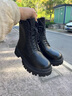 狄德拉真皮马丁靴女英伦风秋冬款厚底增高加绒保暖中筒靴时尚ins机车靴 黑色加绒 37 (235mm) 实拍图