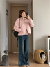 森马（Semir）棉服女灯芯绒翻领菱形格复古2024冬三防宽松轻薄棉衣109724112007 实拍图