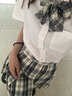萝美酱jk制服春秋全套女生短裙学院风JK裙百褶裙半身裙套装显瘦裙子 温柔格裙+短袖衬衫+领结 S 【建议80-95斤】 实拍图