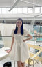 糖力【商场同款】夏季新款泡泡短袖方领显瘦肌理提花连衣裙女 白色 S 实拍图