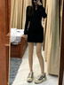 冶芷入春穿搭2025新款高级感黑色针织连衣裙子女包臀短裙 黑色针织包臀连衣裙S 实拍图