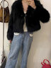 傲列万年五代整皮狐狸毛皮草外套女装短款冬上新网红同款显瘦时尚外套 黑色 S 实拍图