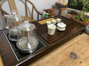 丰匠 天然乌檀木实木茶盘茶具套装 全自动一体功夫茶台排水茶海茶托盘 福气+H09不锈钢套装+黑陶茶具 65*42*4.5cm 实拍图