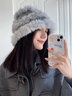 苏木佰新款显脸小兔毛帽子女秋冬保暖毛绒帽针织渔夫帽护耳包头毛线帽 灰色【正常发货】 实拍图