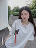 妃丽慕尚夏季中长款设计感上衣洋气学生蝴蝶刺绣短袖T恤女韩版宽松女装 532白色 L 实拍图