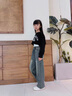 卡兔蓝猫（KATULANMAO）女童加绒裤子秋冬新款儿童直筒裤中大童加厚一体绒休闲牛仔阔腿裤 羊驼绒复古蓝 160cm 实拍图