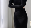 皮尔卡丹（pierre cardin）打底针织连衣裙女V领秋冬季配大衣内搭毛衣裙修身小个子包臀短裙 黑色 L 110-125斤 实拍图
