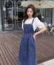 唐菓蜜牛仔背带裙女夏季2025新款女装韩版时尚百搭学院风减龄学生连衣裙 白色上衣+牛仔背带裙 M 实拍图