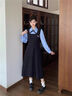 瑜尚臻品假两件学院风长袖连衣裙子女秋冬季教资面试通勤韩系穿搭套装 【黑色】L（110-120斤） 实拍图