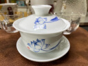 豪祥（HAOXIANG） 轻奢高档单个三才盖碗家用办公陶瓷功夫茶具紫砂敬茶碗泡茶器 白瓷蓝荷盖碗 实拍图