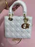 戴妃包包女2025新款时尚高级感潮真皮春夏百搭单肩斜挎包手提女包 白色羊皮大号 实拍图