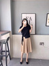 妃莉杋（FeiLiFan）棉麻连衣裙女装2024夏季新款小个子韩版气质修身显瘦半身裙子套装 黑+卡其 M 实拍图