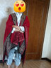 鑫豪睿围巾女秋冬季保暖民族风女士加厚两用空调披肩外搭红色古风斗篷式 腰果花酒红色 均码 实拍图