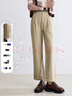百图betu女装秋新款旷野美拉德高腰纯棉翻边直筒裤裤子女2409T80 卡其色 S 实拍图