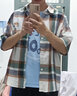 Foss Phil短袖衬衫男士夏季宽松格子薄款衬衣休闲外套男装CY53米杏XL 实拍图