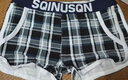 网将（WANGJIANG）男士内裤 男平角裤棉质中低腰格子短裤头男式四角短裤衩 黑色+深蓝+咖色 L 【建议50-60Kg】 实拍图