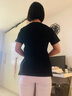 莎妮朵罗大码女装夏装新品胖妹妹显瘦款情侣装卡通印花遮肚子棉T恤16835 黑色 L 建议80-100斤穿着 实拍图